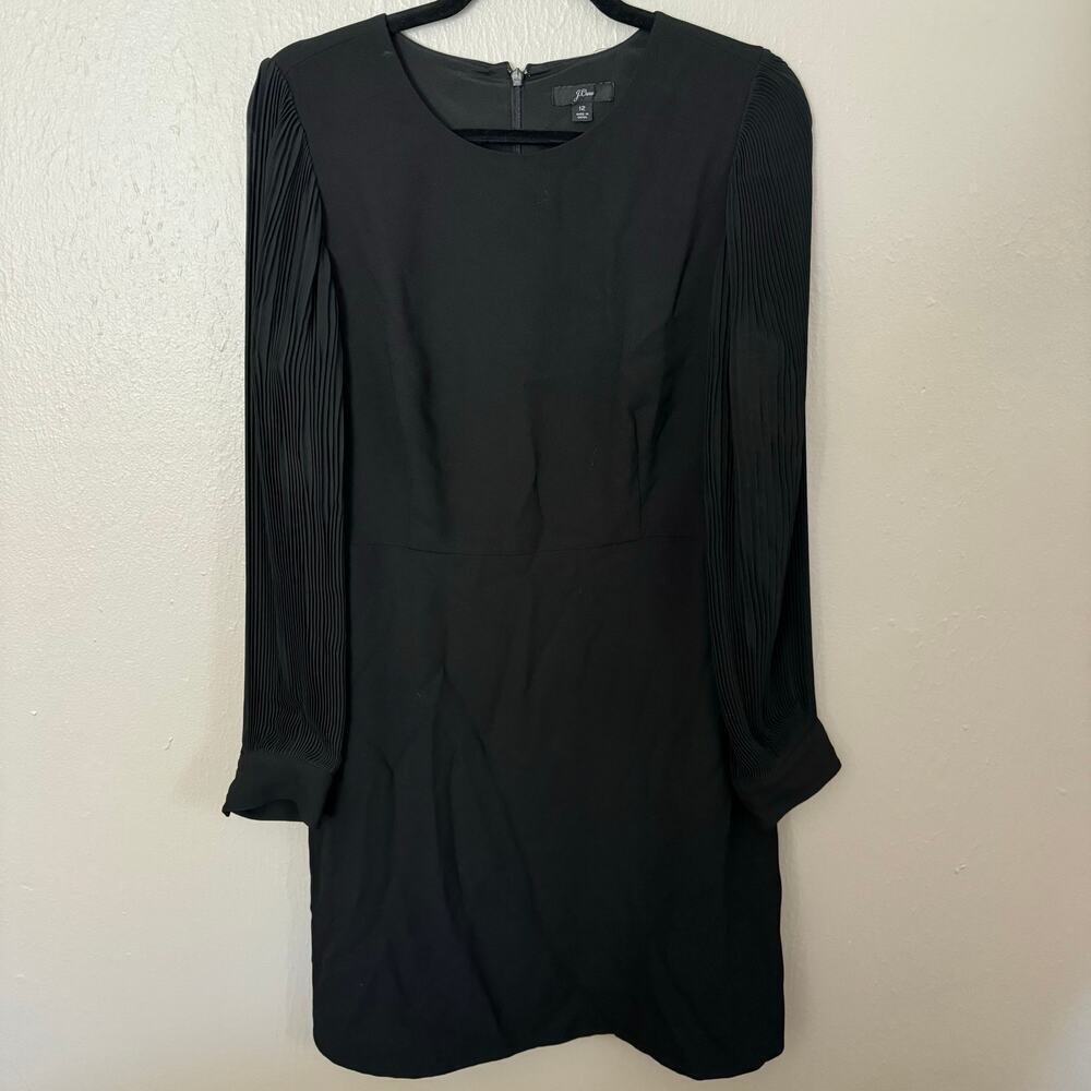 J.CREW Black Pleated Sleeve Holiday Dress Size 12 casual comfort knee length